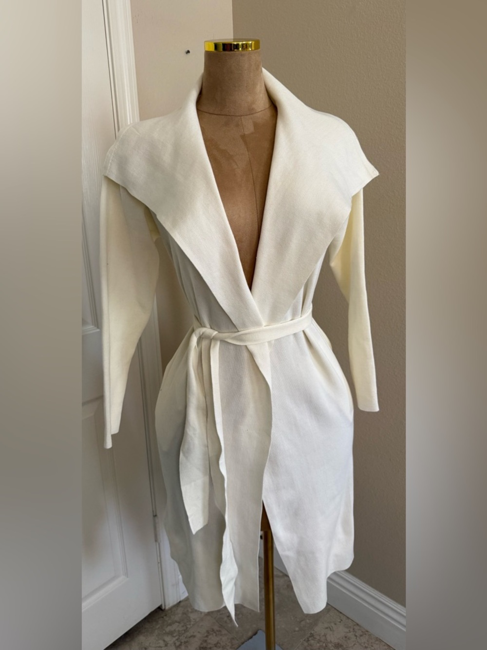 Cream Wrap Belted Midi Cardigan